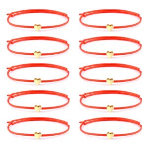 yjt heart wish bracelet/anklet that fall off make a wish red string bracelets for women teen girls handmade jewelry adjustable 7" to 11.8", 10 pc