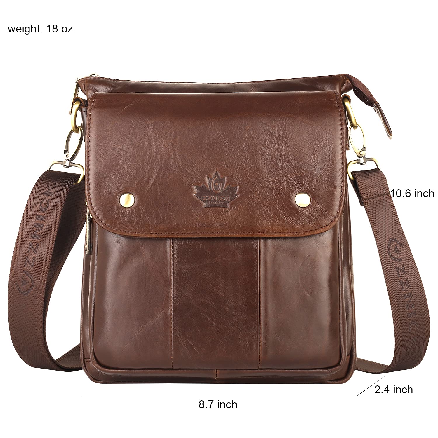 ZZNICK Genuine Leather Messenger Bag, Sling Bag Crossbody Shoulder Bags for Travel Work Business (Brown-2303, Medium)