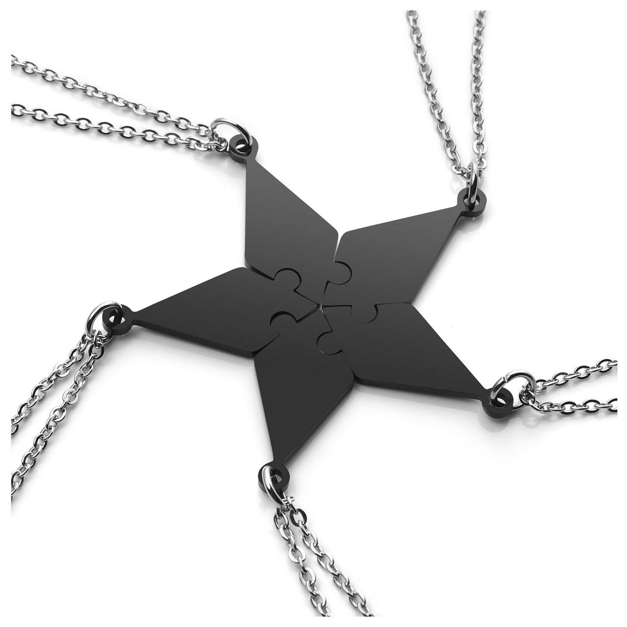 PiercingJ Personalized Engraved Custom 5 Pieces Best Friends BFF Family Puzzle Necklaces Stainless Steel Pentagram Star Friendship Matching Jigsaw Pendant Chain for Women Sisters Gift