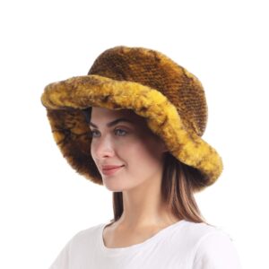 la carrie women's snakeskin print faux fur bucket hat winter warmer fisherman cap (yellow)