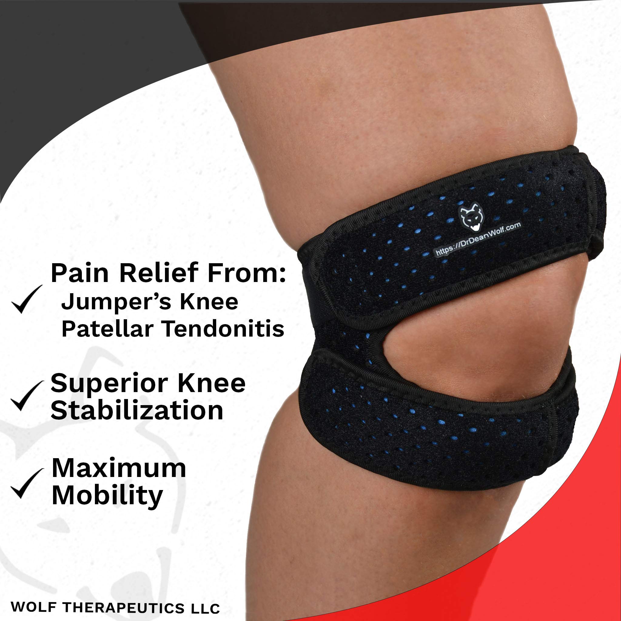 Dr. Wolf Dual Knee Strap For Patellar Tendon Support – Pain Relief Band For Jumper’s Knee, Basketball, Running, Tendonitis, Patellofemoral, Chondromalacia Patellae - Adjustable Neoprene Brace