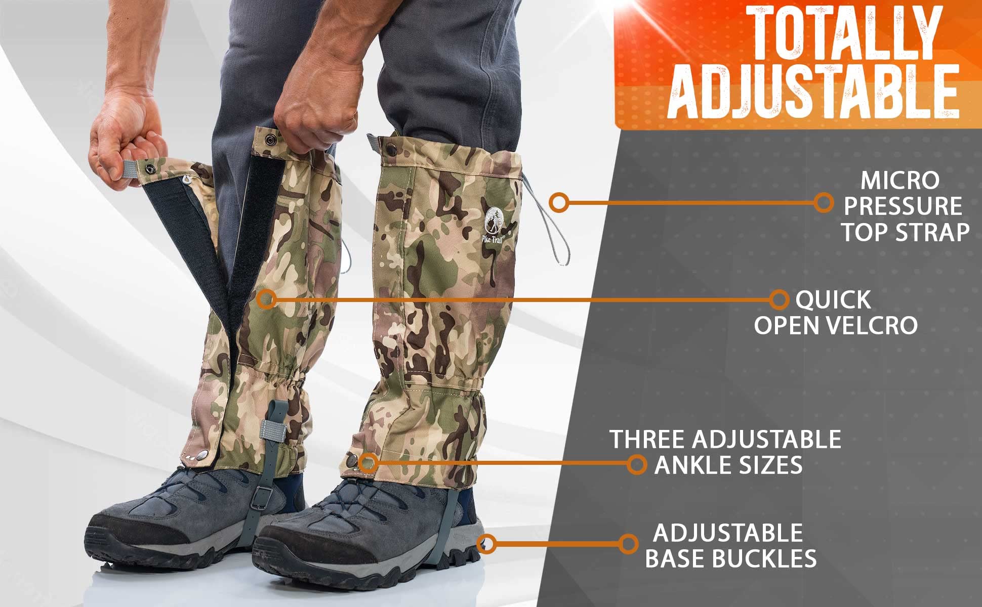 Pike Trail Waterproof Adjustable Leg Gaiters: for Hiking in Mud, Sand, and Snow - Hunting, Mountain Climbing, or Snowshoeing