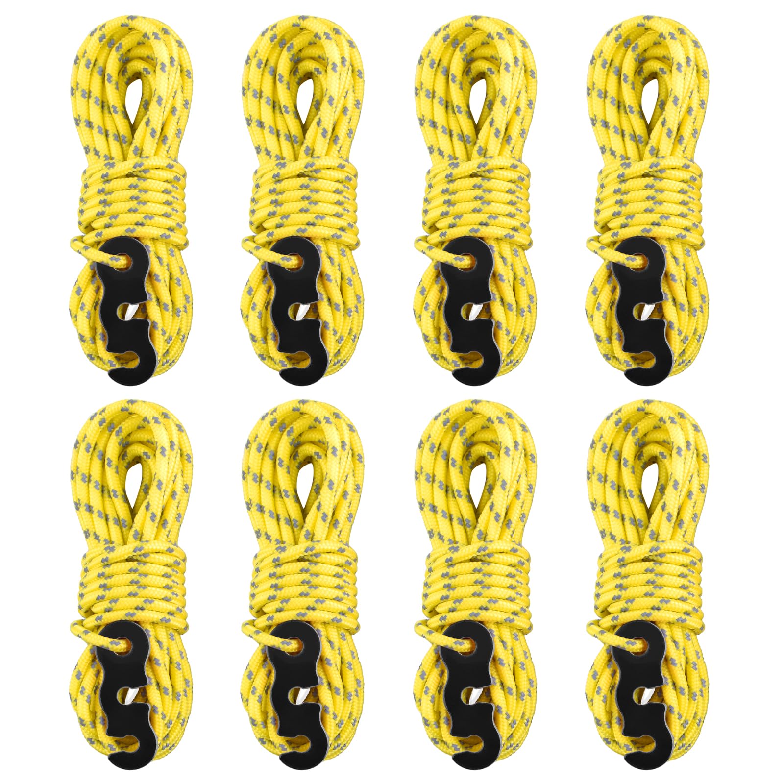 TRIWONDER Reflective Guyline, Tent Cord Nylon Paracord Rope with Guyline Adjuster for Camping Tent, Outdoor Packaging (Yellow - 8 Pack)