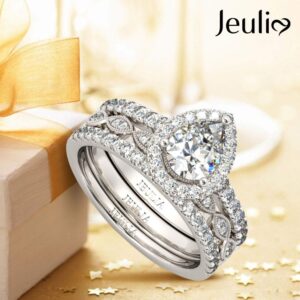 Jeulia Halo Pear Cut Ring Set CZ Heart Shape Engagement Ring for Women Sterling Silver White Diamond Bridal Set Promise Anniversary Rings with Jewelry Gift Box (7)