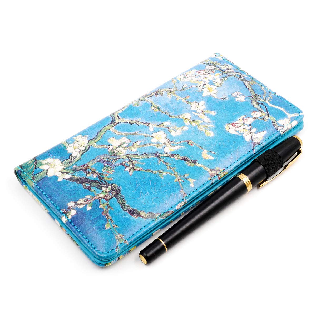 menesia Checkbook Cover for Men & Women RFID Leather Check Book Holder Wallet(Green Flower)