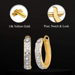 Diamond2Deal 14k Yellow Gold Diamond Hoop Earrings Fine Jewelry for Women (L-13 mm, W-2 mm)