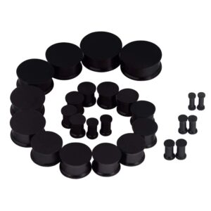 joytoyou 26pcs black silicone ear gauge plugs stretching kit double flared flesh tunnels saddle expander set 8g to 1"