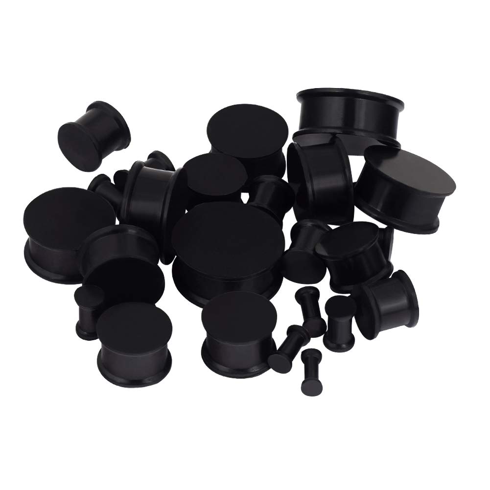 JOYTOYOU 26Pcs Black Silicone Ear Gauge Plugs Stretching Kit Double Flared Flesh Tunnels Saddle Expander Set 8g to 1"