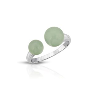 Regalia by Ulti Ramos .925 Sterling Silver Genuine Gemstone Double Bead Flexible Ring (Green Jade, White Plated)