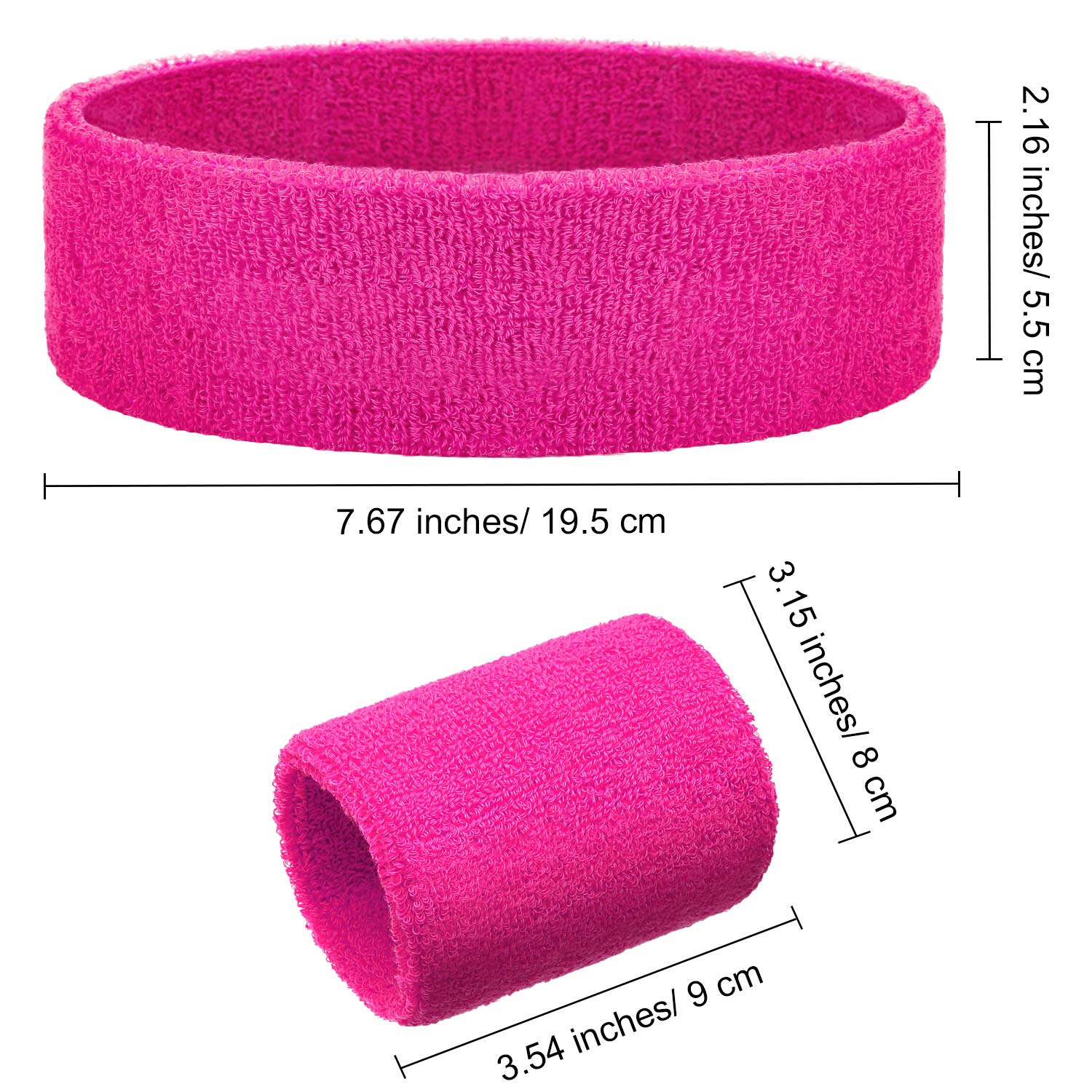 Bememo 6 Pcs Neon Sports Sweatbands Set Paris Sports Competitions Sweatbands 2 Headband 4 Wristbands Breathable Terry Cloth Athletic Bands for Basketball Tennis Costumes Cosplay(Hot Pink)