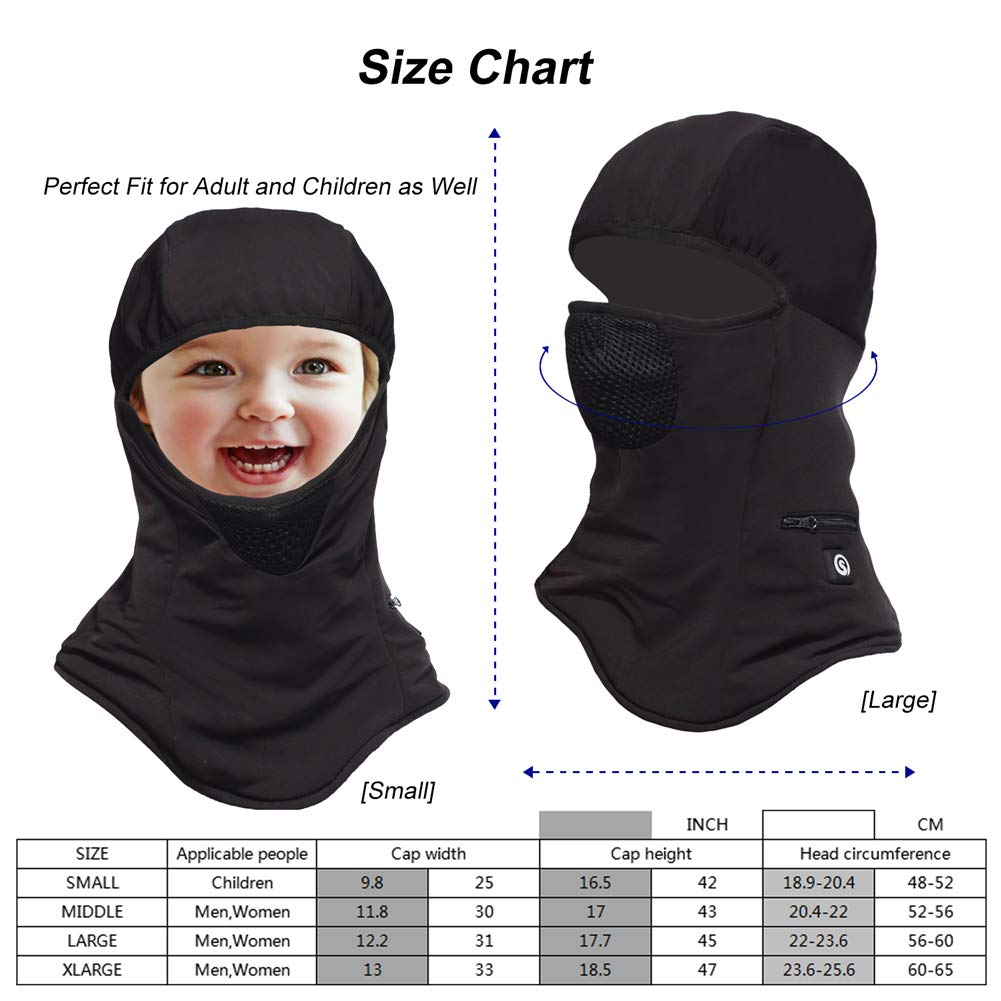 Battery Balaclava Face Ski Mask,Windproof Heated Hat Motorcycle,Riding Women Men Black