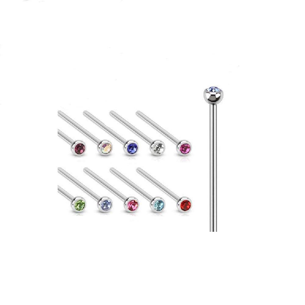 Luxe Modz 20ga Surgical Steel 1.5mm Fish Tail Nose Ring with Press Fit Fishtail Custom Bend Nose Stud Assorted CZ Colors Randomly Picked 10 Pieces