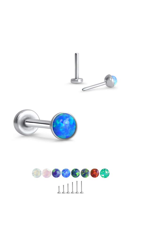 316 Stainless Steel Threadless Push Pin Nose Ring Labret Monroe Stud 2mm Glued Red Faux Opal 16G