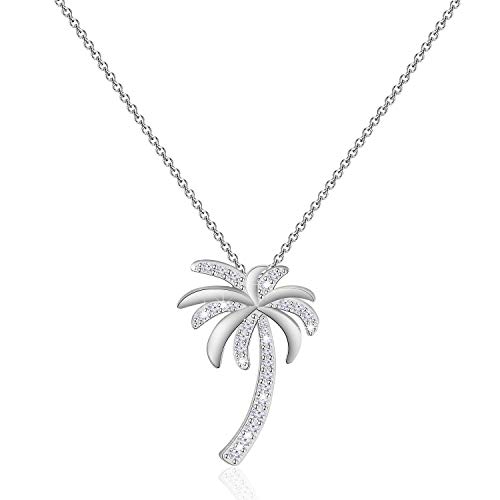 LQRI Tropical Beach Jewelry CZ Palm Tree Pendant Necklace Hawaii Bridal Beach Wedding Jewelry Bridesmaid Gifts (necklace)