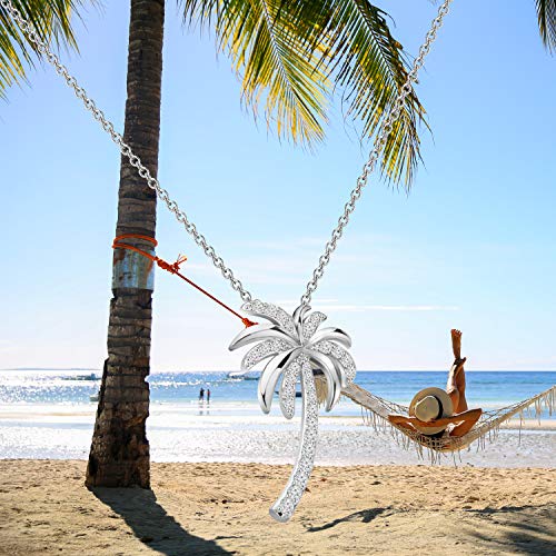 LQRI Tropical Beach Jewelry CZ Palm Tree Pendant Necklace Hawaii Bridal Beach Wedding Jewelry Bridesmaid Gifts (necklace)