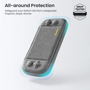 tomtoc Switch Lite Case, Slim Protective Carrying Case with Original Patent, Travel Storage Switch Lite Sleeve with 8 Game Cartridges and Military Level Protection for Nintendo Switch Lite, Gray