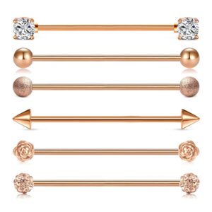 mayhoop 14g rose-gold stainless steel industrial barbell 35mm 1 3/8 inch industrial piercing bar for women men