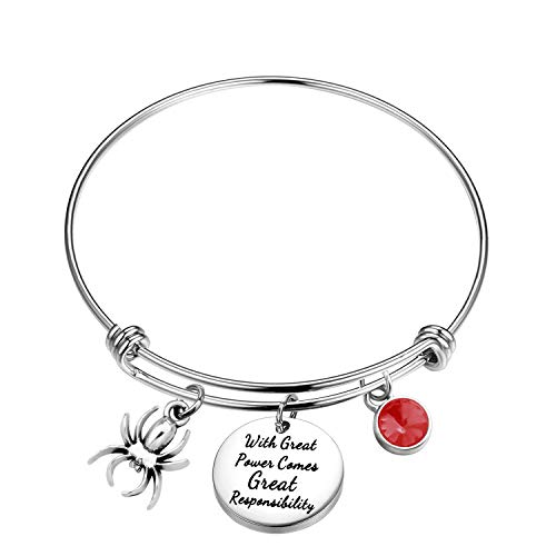 KUIYAI With Great Power Comes Great Responsibility Bracelet with Spider Charm Bangle Movie Gift Inspiration Jewelry