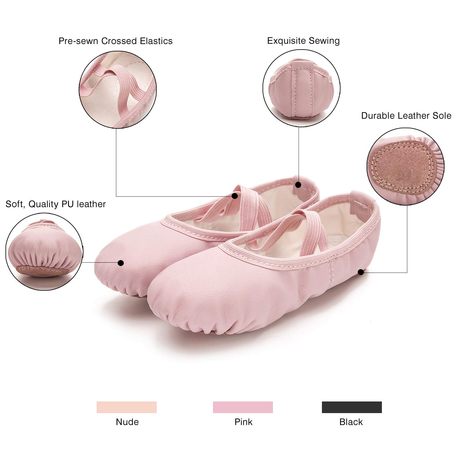 RoseMoli Ballet Shoes for Girls/Toddlers/Kids/Women, Leather Yoga Shoes/Ballet Slippers for Dancing 3 Little Kid Pink