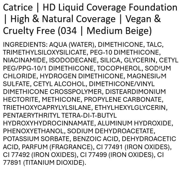 Catrice | HD Liquid Coverage Foundation | High & Natural Coverage | Vegan & Cruelty Free (034 | Medium Beige)