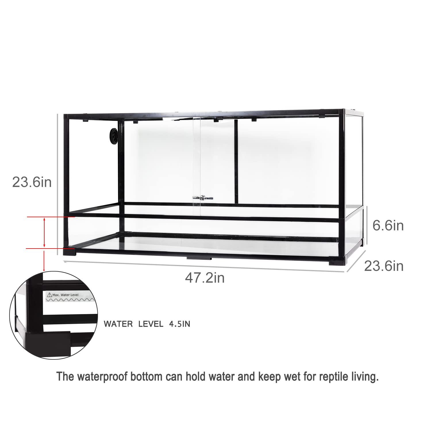 REPTIZOO Large Reptile Terrarium 120 Gallon, Tall & Wide Tempered Glass Reptile Tank 48" x 24" x 24" with Sliding Door Top Screen Ventilation & Anti Escape Lid, Full View