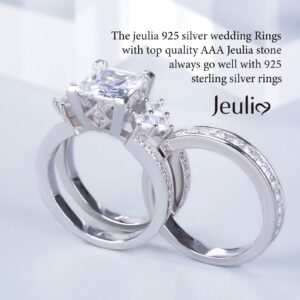 Jeulia 4.1 Carat Bridal Ring Sets for Women Princess Cut Engagement Rings Sterling Silver Wedding Band Interchangeable Rings Promise Anniversary with Jewelry Box (White, 6)