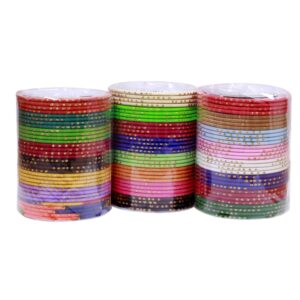 sanara indian traditional partywear 96 pcs multi color metal bangle churi set bollywood indian traditional arrangement wedding wear costume bangle set (2.6)