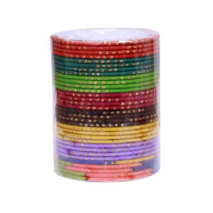 SANARA Indian Traditional Partywear 96 pcs Multi Color Metal Bangle Churi Set Bollywood Indian Traditional Arrangement Wedding Wear Costume Bangle Set (2.6)