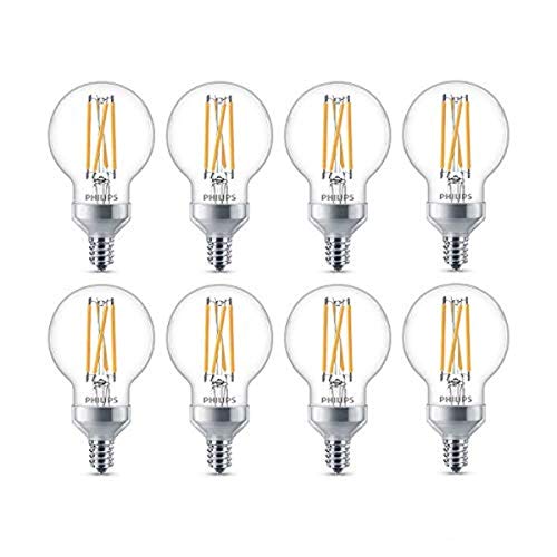 Philips LED Classic Glass Dimmable G16.5 Light Bulb: 350-Lumen, 2700-Kelvin, 3.8 Watt, E12 Base, Warm Glow, 8-Pack