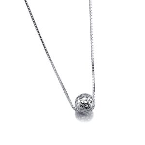 Dankadi Women 925 Sterling Silver Necklace - Pattern Hollow Ball Pendant Choker- Charm Box Chain 17" - Italian Silver Fine Jewelry Gift