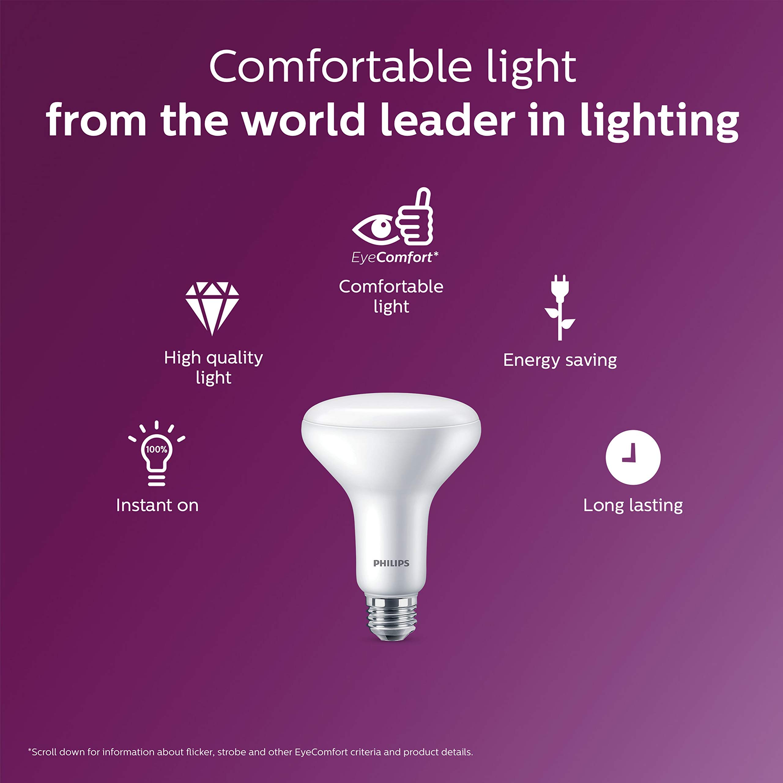 Philips LED Flicker-Free Frosted Dimmable BR30 Light Bulb - EyeComfort Technology - 650 Lumen - Daylight (5000K) – 7.5W=65W - E26 Base - Ultra Definition (Old Version) - Indoor – 6-Pack