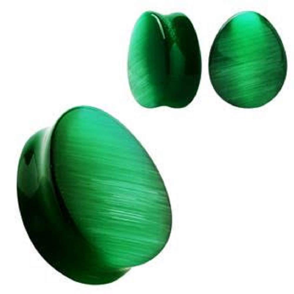 Natural Green Cat's Eye Double Flare Teardrop WildKlass Plug (7/8")