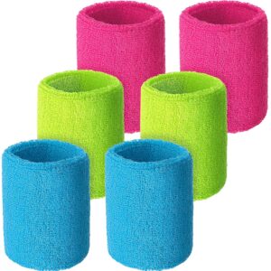 WILLBOND 6 Pack Wrist Sweatbands Paris Sports Competitions Wrist Bands Absorbent Sweatbands for International Sports Party Tennis Football Basketball Running Working(Neon Pink, Neon Green, Sky Blue)