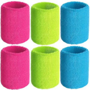 WILLBOND 6 Pack Wrist Sweatbands Paris Sports Competitions Wrist Bands Absorbent Sweatbands for International Sports Party Tennis Football Basketball Running Working(Neon Pink, Neon Green, Sky Blue)