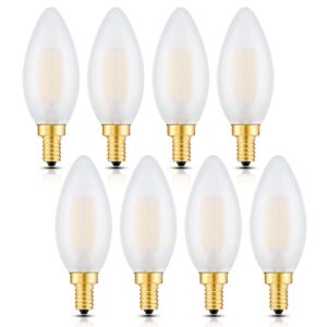 crlight 6w dimmable led candelabra bulb 3200k soft white, 60w equivalent 600lm, e12 base led filament light bulbs, antique edison b11 candle frosted glass chandelier bulbs, pack of 8