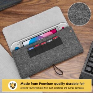 ProCase Carrying Case for Nintendo Switch Lite, Portable Travel Carrying Bag Ultra Slim Professional Protective Felt Pouch for Nintendo Switch Lite 2019 with 5 Game Cartridges Holders -Black