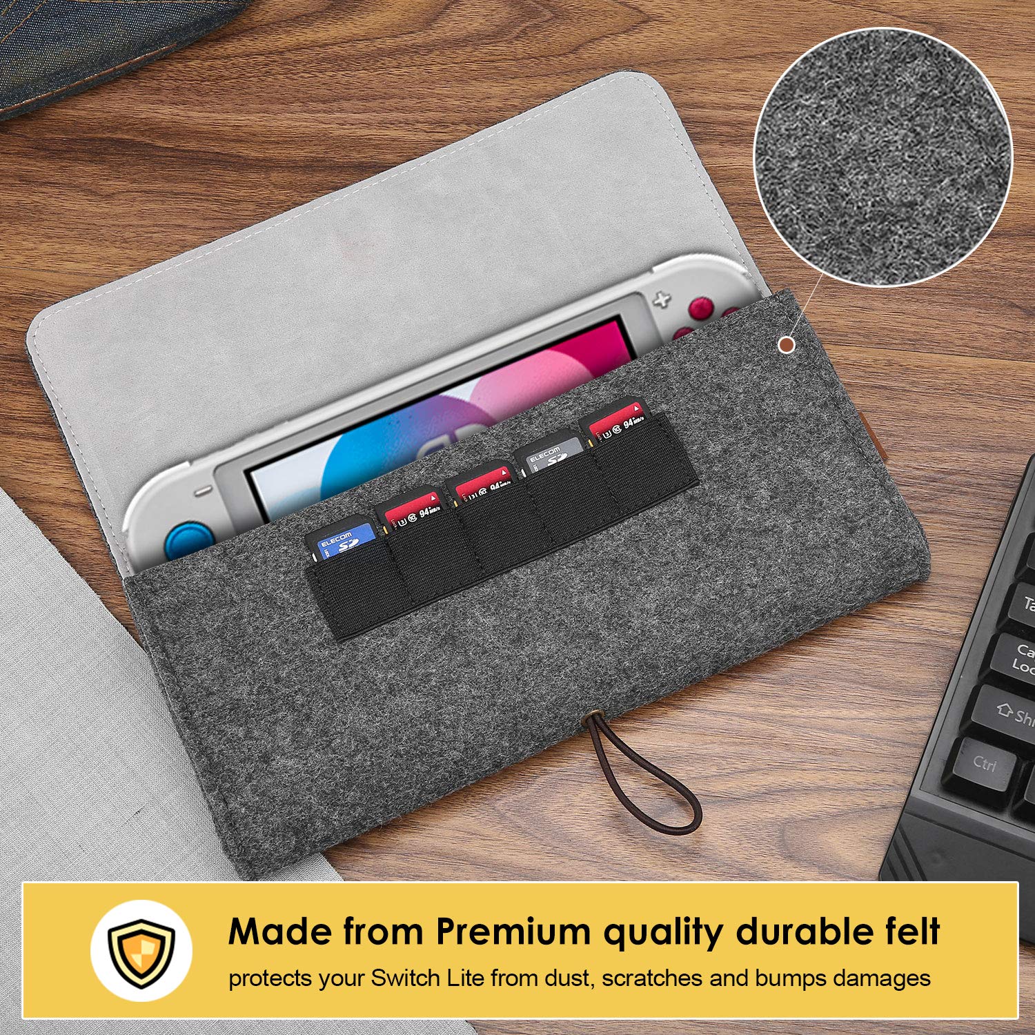 ProCase Carrying Case for Nintendo Switch Lite, Portable Travel Carrying Bag Ultra Slim Professional Protective Felt Pouch for Nintendo Switch Lite 2019 with 5 Game Cartridges Holders -Black