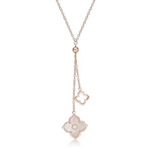 lavari jewelers mother of pearl and cubic zirconia double flower pendant necklace for women - rose gold plated 925 sterling silver necklace for her - 16 to 18 inch adjustable chain - cz spring ring