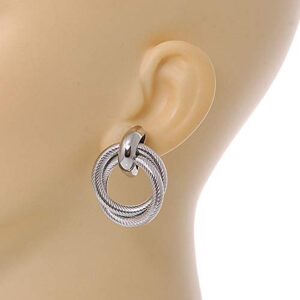 Double Interlocked Eternity Circle of Love Hoop Stud Earrings In Silver Tone - 30mm Long