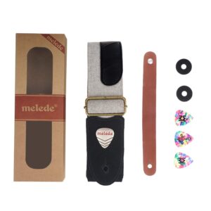 Guitar Strap with Leather Ends and Pick Pocket, 3 Picks, Strap Button Included, Ideal for Electric Acoustic Bass Guitar, Banjos and Ukulele