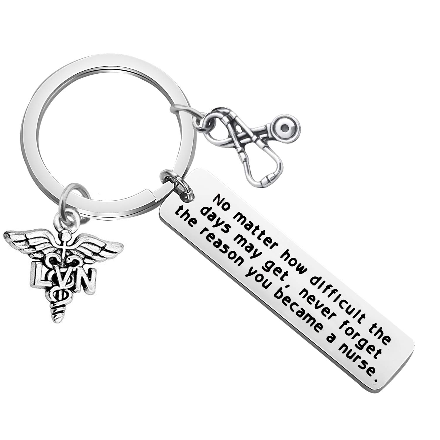 FUSTMW LVN Licensed Vocational Nurse Gifts Medical Caduceus LVN Keychain Stethoscope Charm LVN Jewelry Gift Medical Students Gift Nurse Graduation Gift (silver)