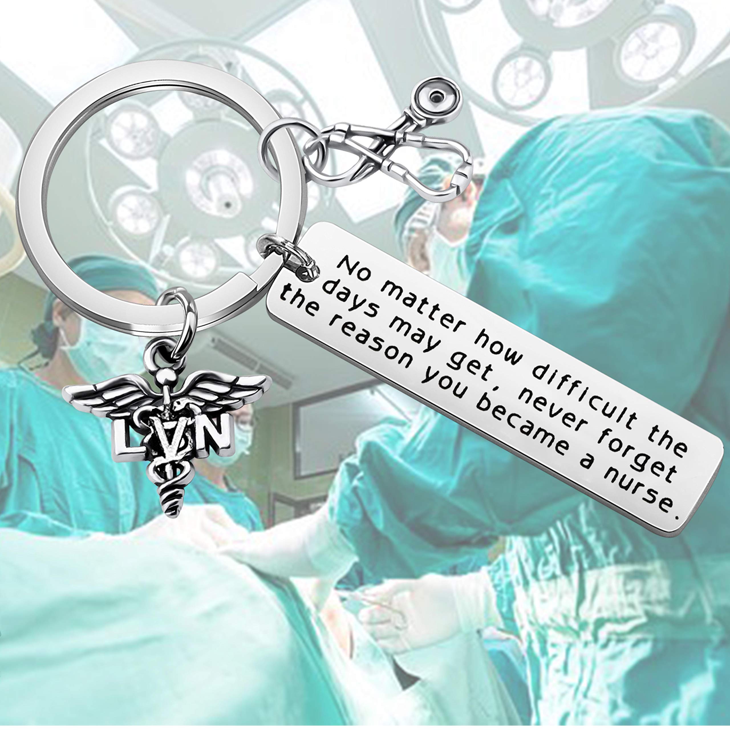 FUSTMW LVN Licensed Vocational Nurse Gifts Medical Caduceus LVN Keychain Stethoscope Charm LVN Jewelry Gift Medical Students Gift Nurse Graduation Gift (silver)