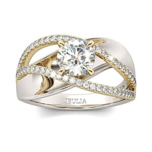 Jeulia Engagement Rings for Women Sterling Silver Two Tone Gold Bridal Sets Crossover Round Engagement Ring Sets Cubic Zirconia Anniverdary Promise with Jewelry Gift Box (7)