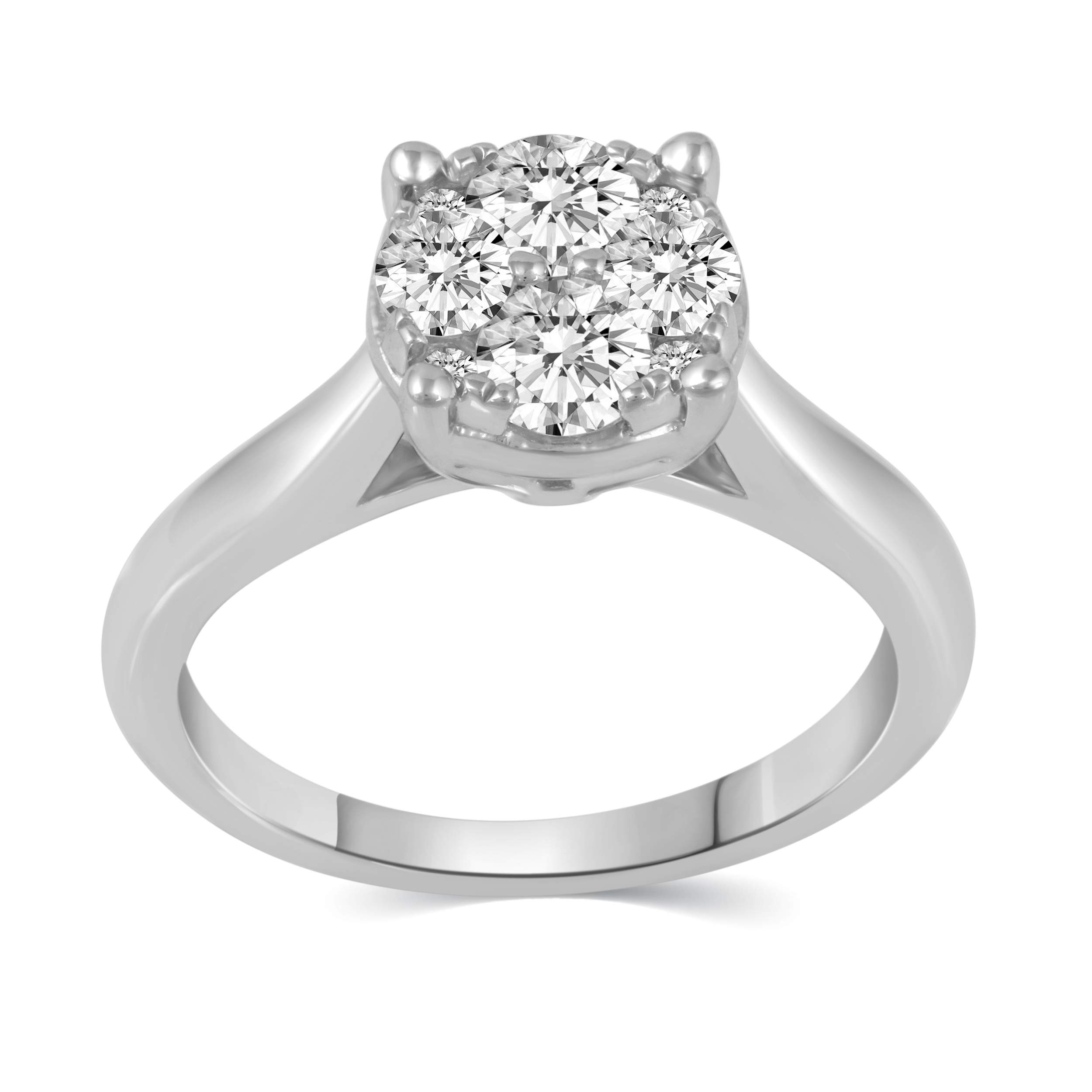 Fifth and Fine 1/2Cttw to 1.00Cttw Natural Diamond Cluster Solitaire Ring Set in Sterling Silver (8, 1.00)