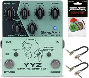 tech 21 yyz geddy lee shape-shifter signature sansamp pedal bundle with 2 mxr patch cables and dunlop pick pack