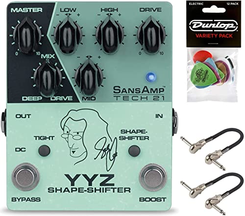 Tech 21 YYZ Geddy Lee Shape-Shifter Signature SansAmp Pedal Bundle with 2 MXR Patch Cables and Dunlop Pick Pack