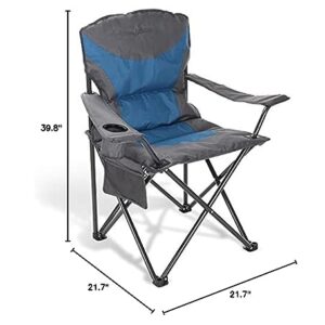 ARROWHEAD OUTDOOR Portable Folding Camping Quad Chair w/Added Ultra-Comfortable Padding, Cup-Holder, Heavy-Duty Carrying Bag, Padded Armrests, Supports up to 330lbs, USA-Based Support (Blue & Gray)