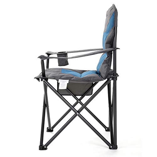 ARROWHEAD OUTDOOR Portable Folding Camping Quad Chair w/Added Ultra-Comfortable Padding, Cup-Holder, Heavy-Duty Carrying Bag, Padded Armrests, Supports up to 330lbs, USA-Based Support (Blue & Gray)