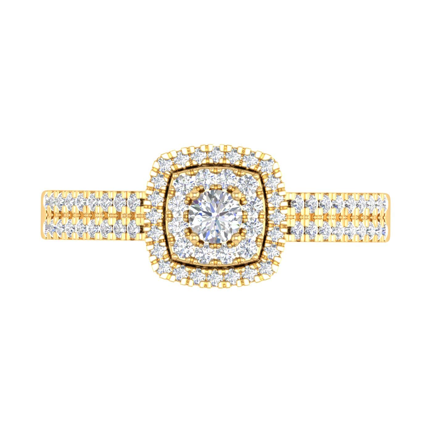 1/2 Carat Double Halo Diamond Ring in 10K Yellow Gold (Ring Size 4.5)