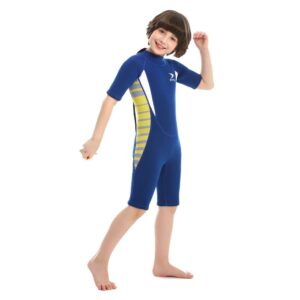 2.5mm Kids shorty Wetsuit, Boys and Girls Full Body Thermal neoprene Swimsuit, Back Zip Wet suit for Scuba Diving, Swimming, Surfing